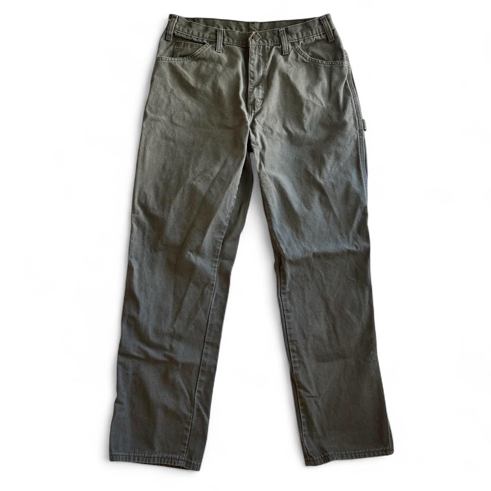 Dickies Relaxed Fit Carpenter Work Pants 34x34 Faded Olive Green Canvas Mens